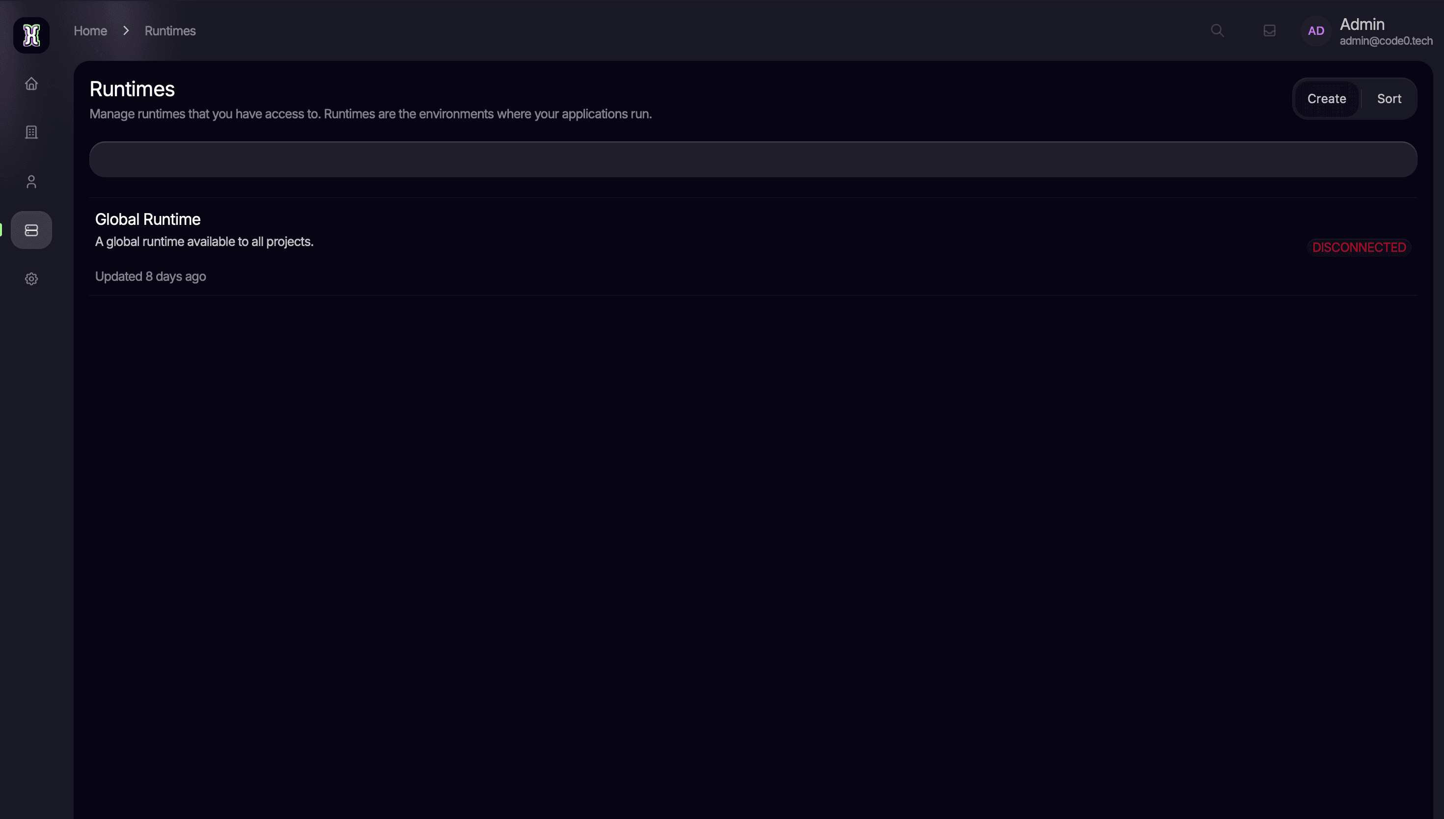 Runtime overview page CodeZero